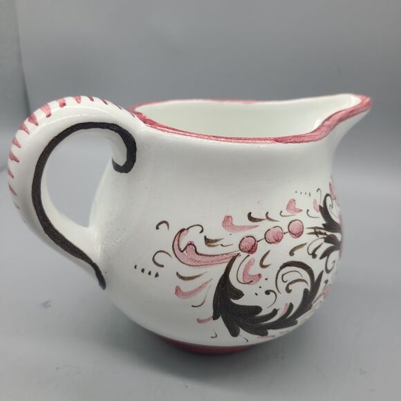 DERUTA Italian Pottery Hand Painted   Creamer Pitcher 5" Red White Brown New - Picture 3 of 10